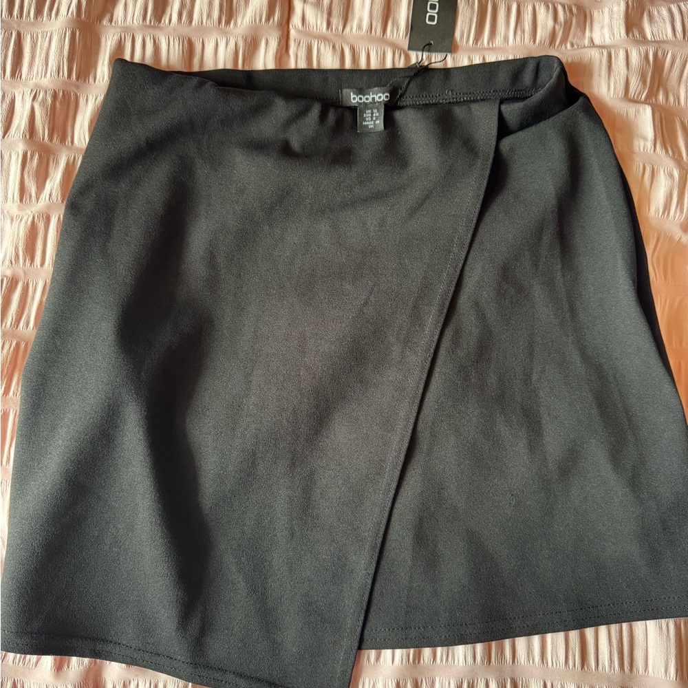 Boohoo Black Asymmetric Wrap Mini Skirt